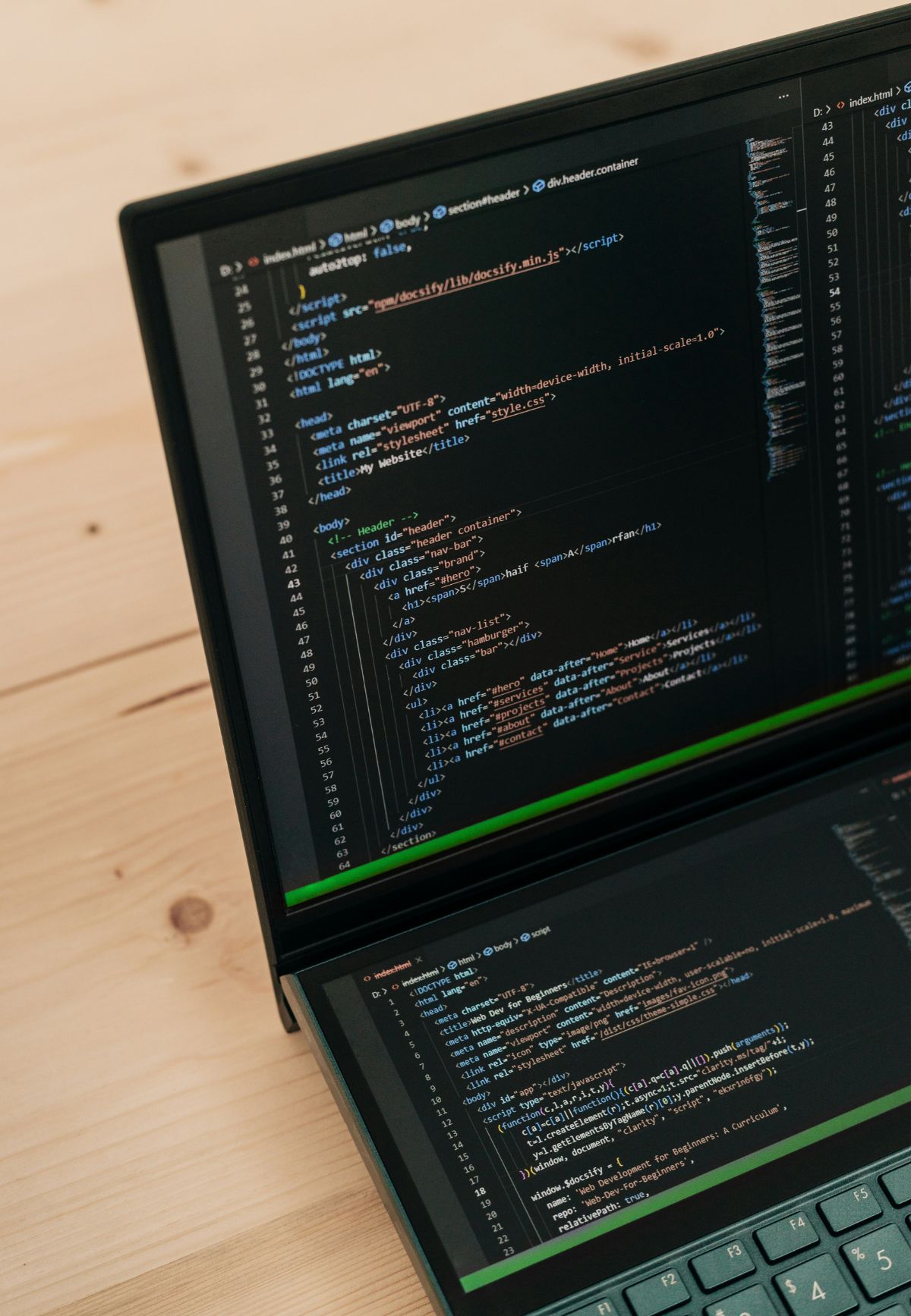 Backend website design coding on a laptop screen